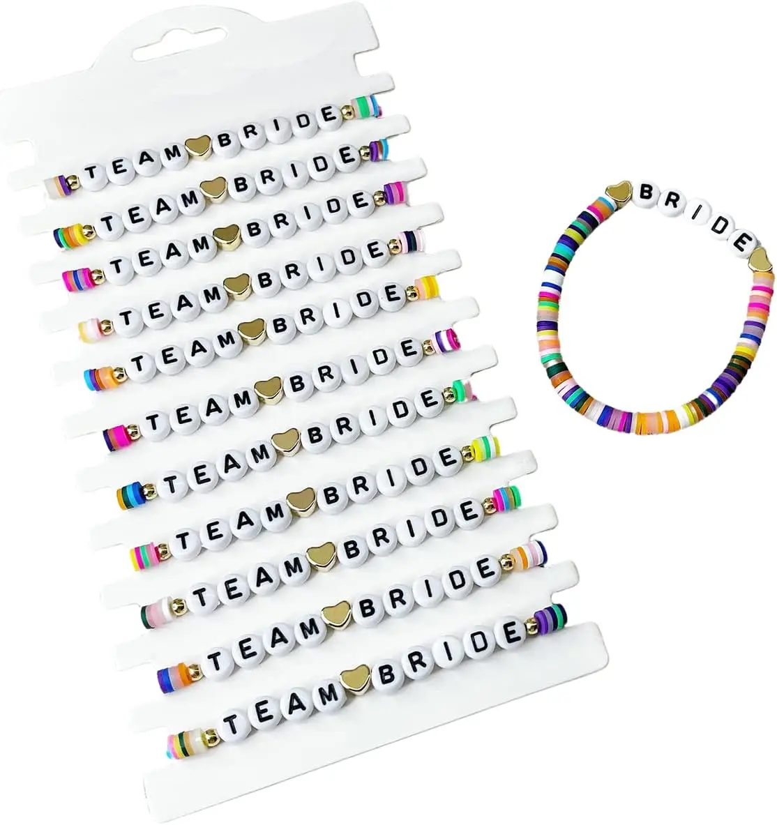 화려한 수제 폴리머 클레이 레터 구슬 스트레치 팔찌, 신부 샤워 선물, 독신 파티 호의, 팀 신부, 12 개 