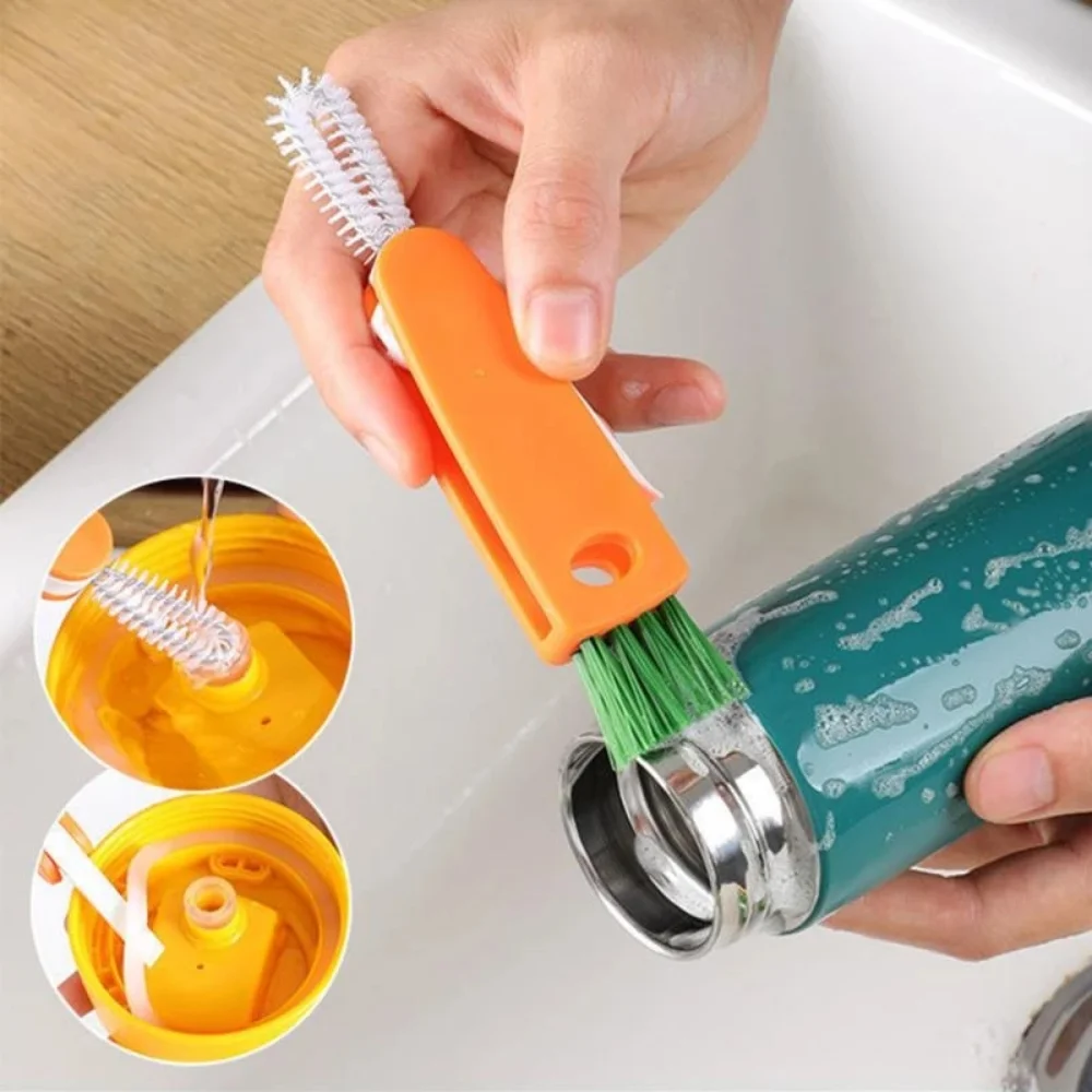 

3 In 1 Bottle Cap Brush Milk Bottle Brush Cup Cover Clean Portable Multifunctional Lunch Box Groove Clean Kitchen Practical Tool