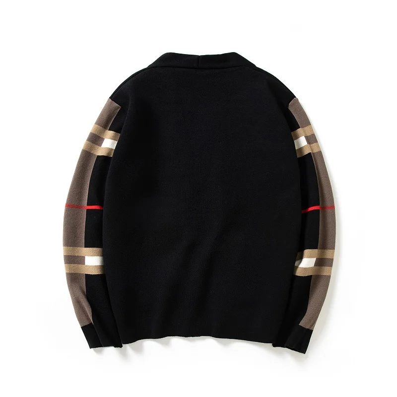 Autumn and Winter Men's Slim Cardigan Business Men's Casual Trend Sweater Striped Plaid Large Pocket Top for Men