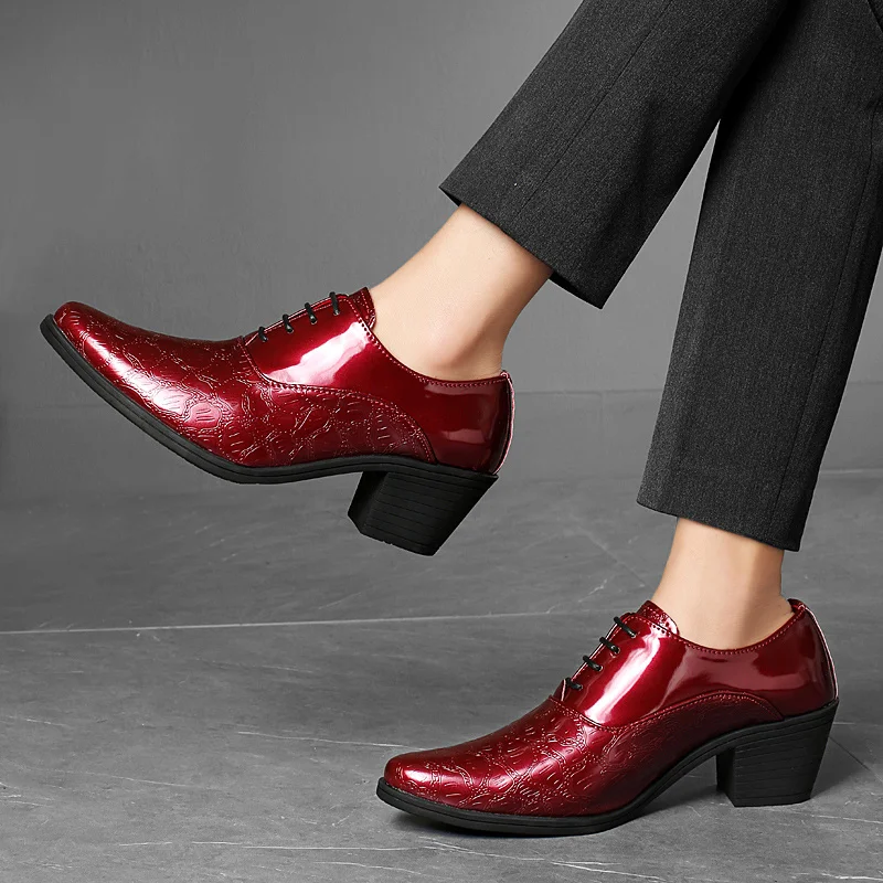 Luxury Red High Heel Men's Shoe Fashion Moccasin Man Wedding Shoes