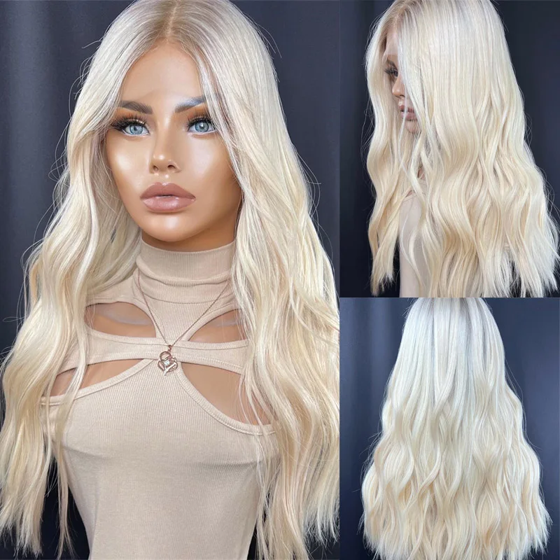 Natural curly Lace Frontal Wig Synthetic mix Real Human Hair Wigs Small Large Cap Middle Part Lace Wig Women Men