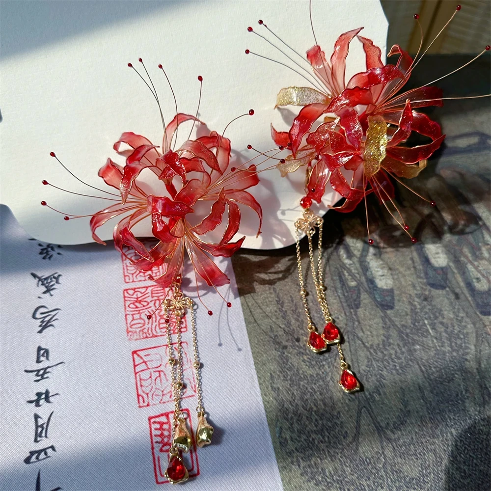 

Ручная работа кисточка Lycoris Radiata цветок заколка для волос ручной работы в древнем стиле шпилька для волос искусственная кожа женский подарок для девушки 1 шт.