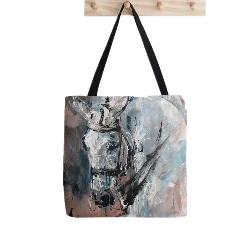 

Women Shopper bag Andalusian Horse Printed Kawaii Bag Harajuku Shopping Canvas Shopper Bag girl handbag Tote Shoulder Lady Bag