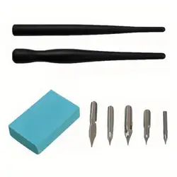 Artistic Calligraphy & Drawing Pen Tip Set with Eraser and Holder - 5 Nibs Included (1set)