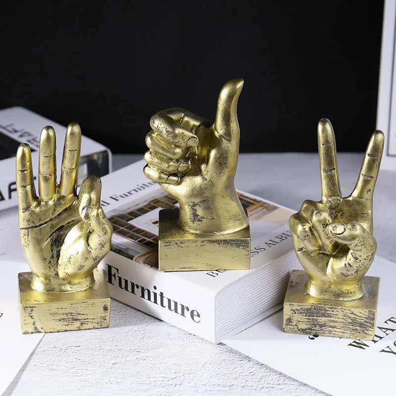

Personalized Finger Statue Ornament Home Desk Desktop Gesture Figurine Sculpture Luxury Living Room Decoration Accessories