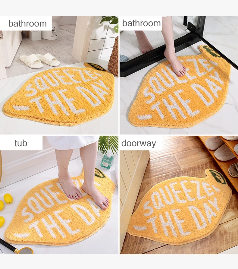 2021, Flocking Fruit Lemon Shape Bathroom Rug Mat Cute Cartoon Bath Mat  Kids Bathroom Decor Non-slip Carpet Absorbent Foot Mat Bathtub Rug  Washable, 4