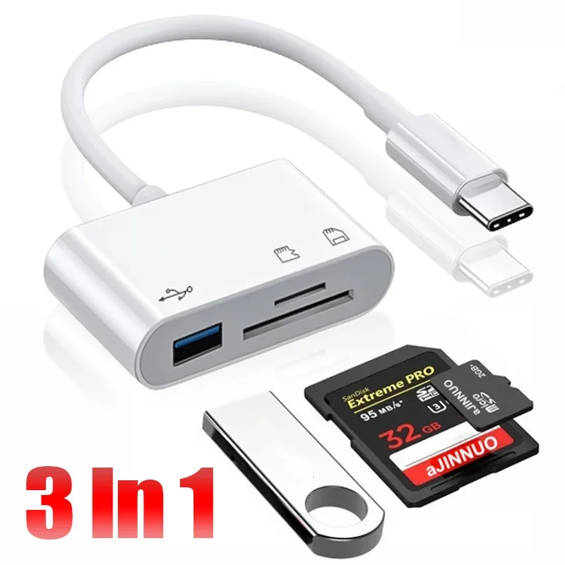 Type c otg adapter 3 In 1 Type-c to USB C A OTG adapter hub converter for Samsung Xiaomi Android laptop tablet multi port SD TF memory card reader