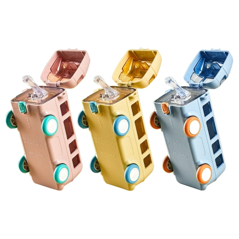 

Cartoon Water Bottle for Kids Bus-Shape Drink Cup Kindergarten Child Straw Cup