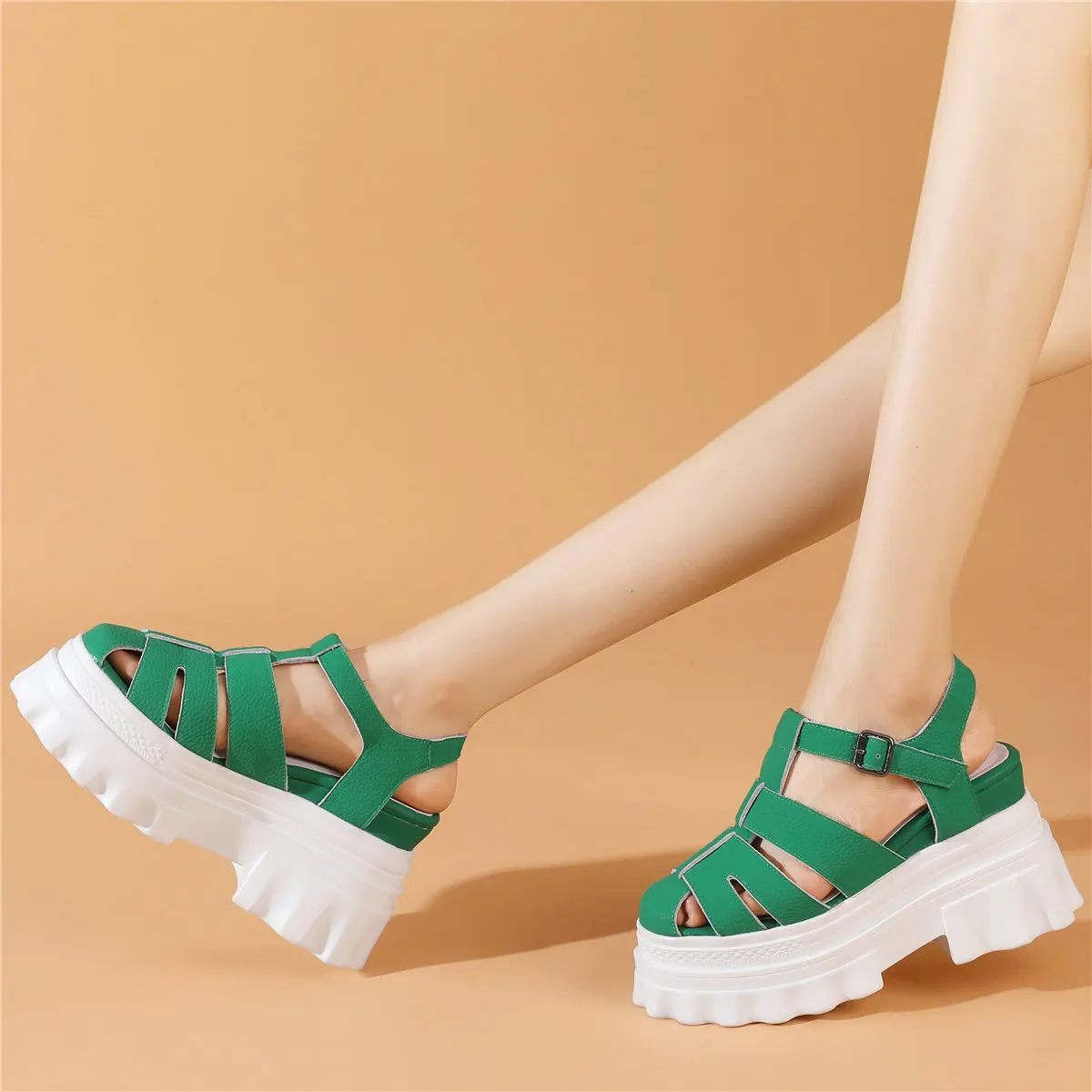 2022 Fashion Sneakers Women Back Strap Genuine Leather High Heel Gladiator Sandals Female Round Toe Platform Pumps Casual Shoes