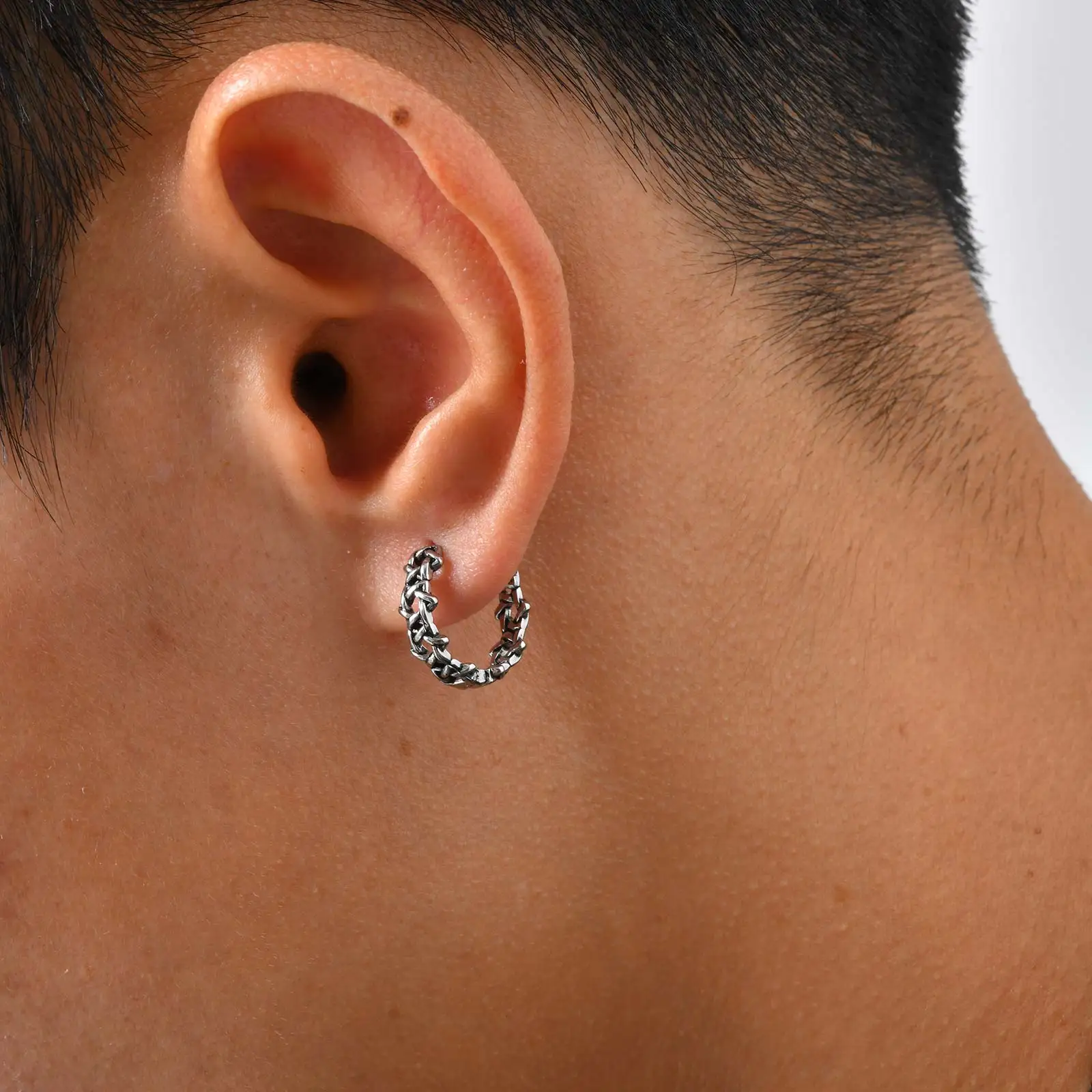 Punk Weben Creolen für Männer Jungen, Edelstahl Pentagramm Huggies Creolen, Hip Hop Vintage Schmuck Geschenk – Detail 2