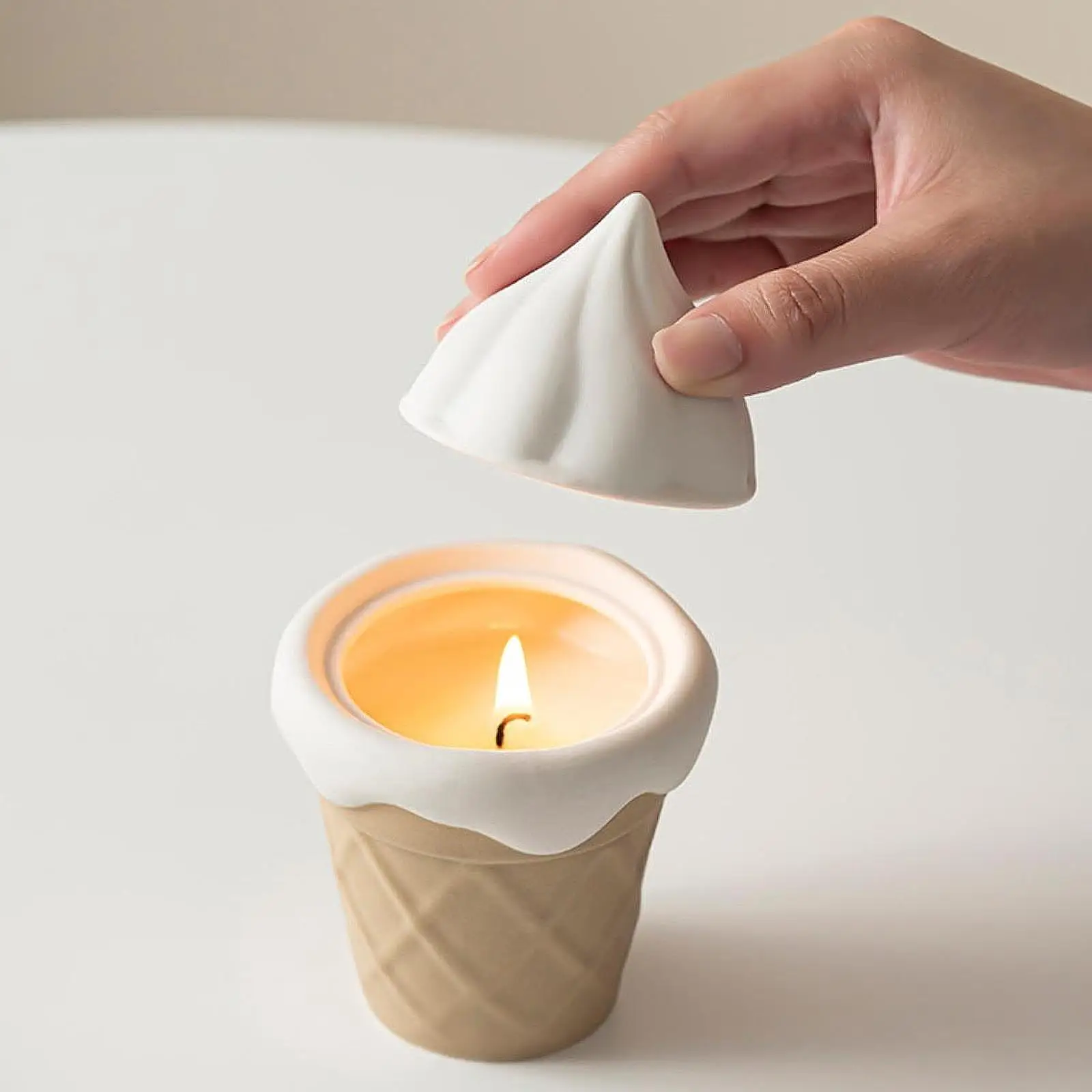 Candle Cup Ice Cream Shaped Ceramic Ornament for Office Party Living Room