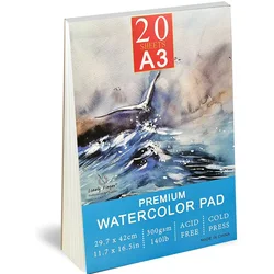 Professional Quality Watercolour Paper Pad - 300gsm Art Paper for Mixed Media and Drawing, 20 Sheets (A3)