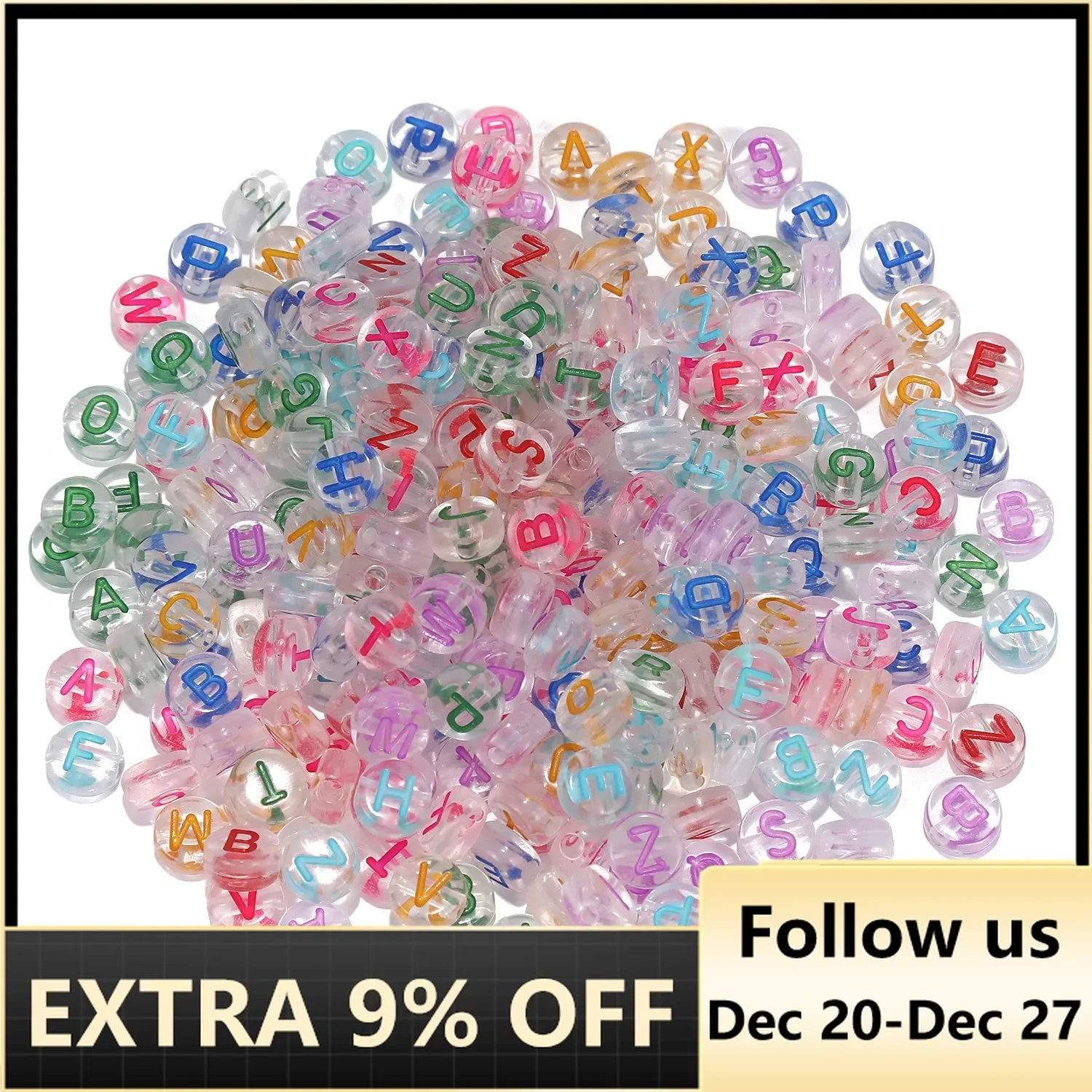 

50Pcs/Lot Transparent Colorful letter Acrylic Beads 4*7mm Round Flat Vowel Spacer Beads For Jewelry Making Diy Bracelet Necklace