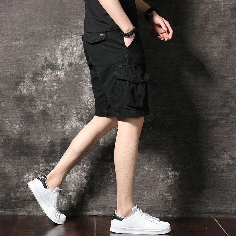 thumbnail image 1 of Pantalones cortos para hombre, cintura elástica con bolsillos, pantalones cortos cargo verdes para hombre, Y2k, ropa elegante y cómoda, nueva en Harajuku suelta, 1 of 5