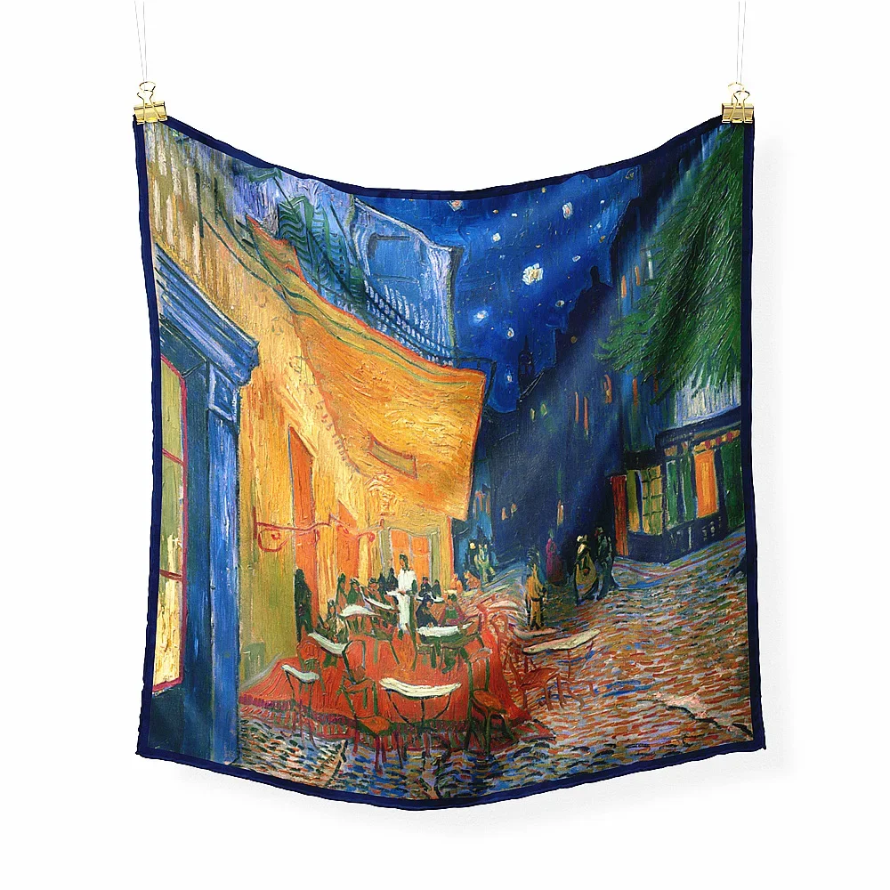 Oil Painting Twill Silk Scarf Women Bandana Foulard Female Headbands Neck Kerchief Fashion Print Square Scarves 4