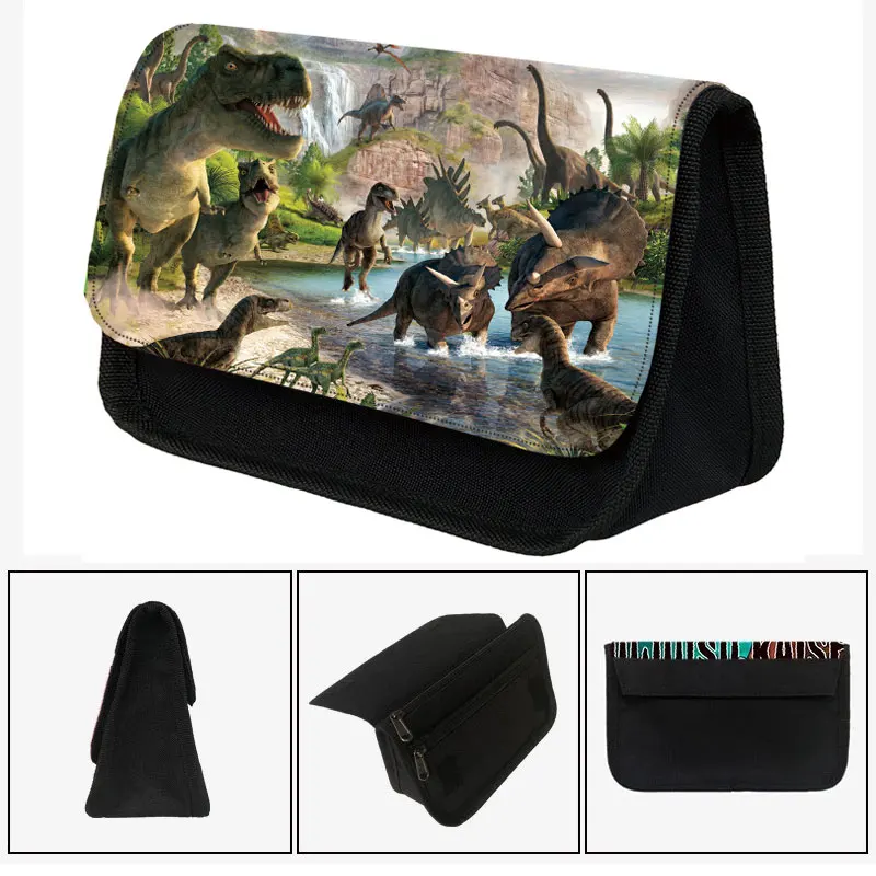 

Children's Dinosaur Print Cosmetic Bag Teenagers Boys Girls Pencil Box Children Cartoon Dinosaur Pen Bags School Supplies