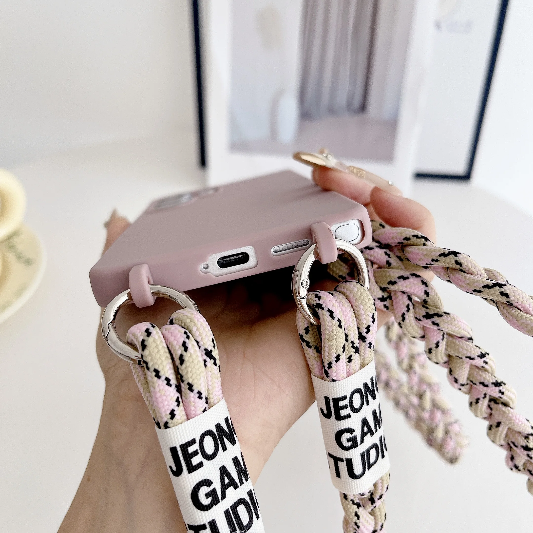 Braided Crossbody Strap Lanyard Silicone Phone Case - Candy Color Soft Cover