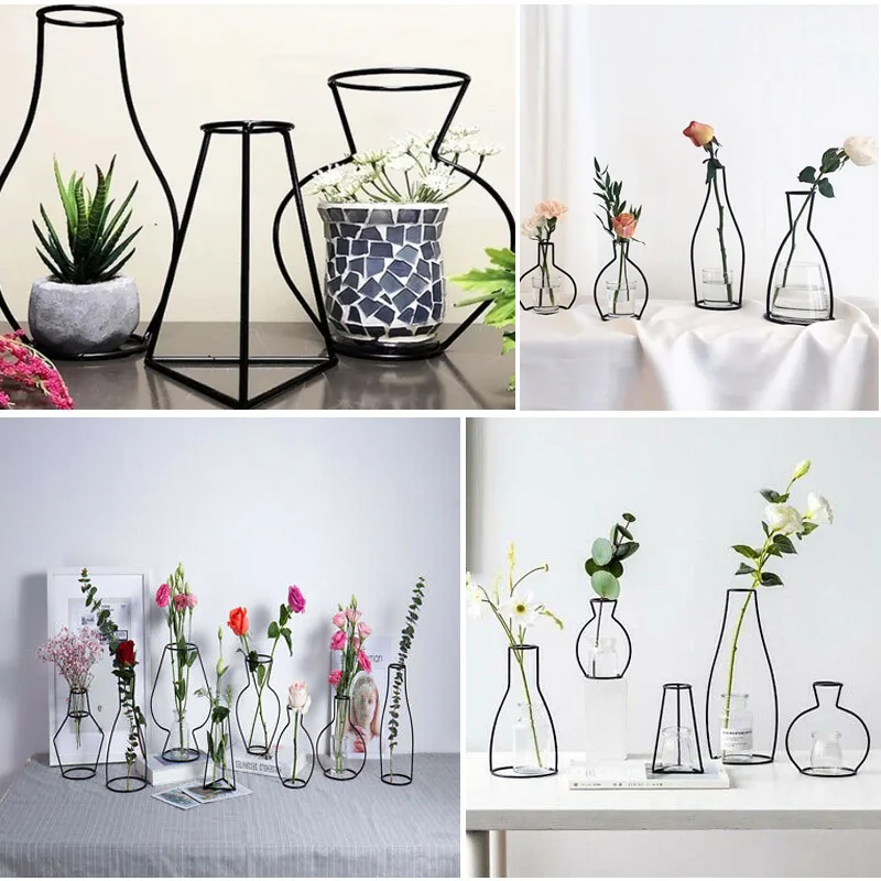 1Pcs Retro Iron Line Flowers Vases Nordic Style Metal Plants