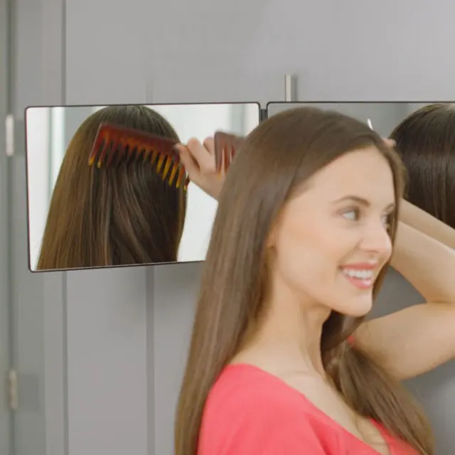 Miroir LED à trois volets Miroir de maquillage auto-coupe de cheveux avec lumière réglable en hauteur Miroir auto-coupe de cheveux à 3 voies Miroir à 3 voies en verre HD 3
