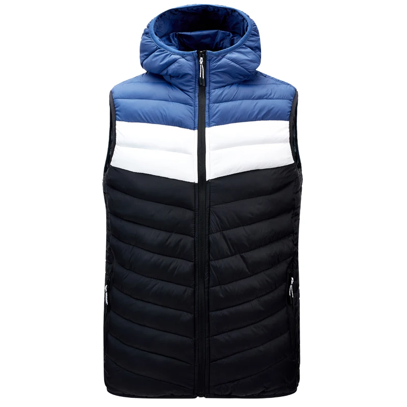 S.T.G 2022 Men Sleeveless Down Vests Stitching Color Hooded Patchwork Jackets Hot Fashion Male Winter Casual Waistco