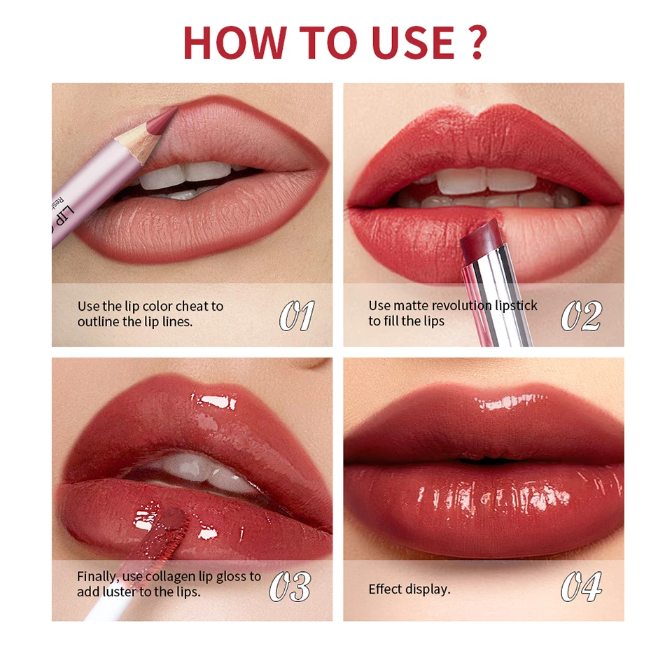 Waterproof Lipstick  Lipliner Set - Long Lasting Matte Mini Makeup 3pcs