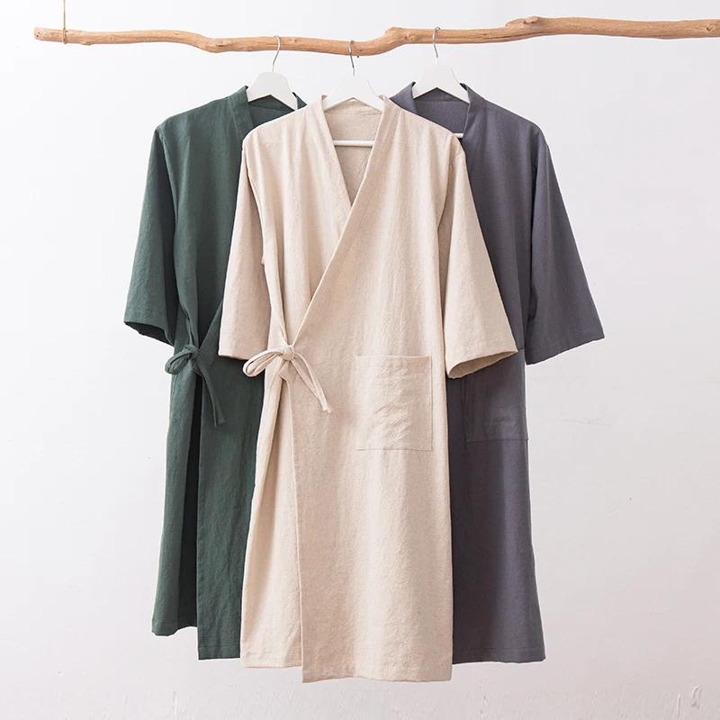 Cotton And Linen Chinese Style Quick-Drying Absorbent Dressing Gowns, Male  And Female Adult B&B Sweat Steaming Beauty Bathrobes - AliExpress