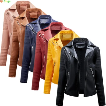 2026 New Fashion Women Faux Leather Jacket, Spring Autumn Zipper Casual Pu Coat, Female Biker Outerwear Ladies Clothes S-XXXL 1