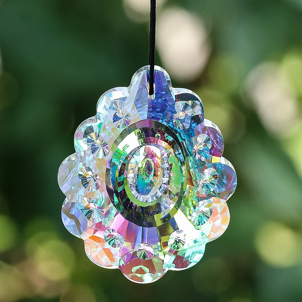 63MM Polished AB Stained Glass Crystal Faceted Prism Chandeliers Hang Decorative Accessories Suncatcher for Windows Decoration