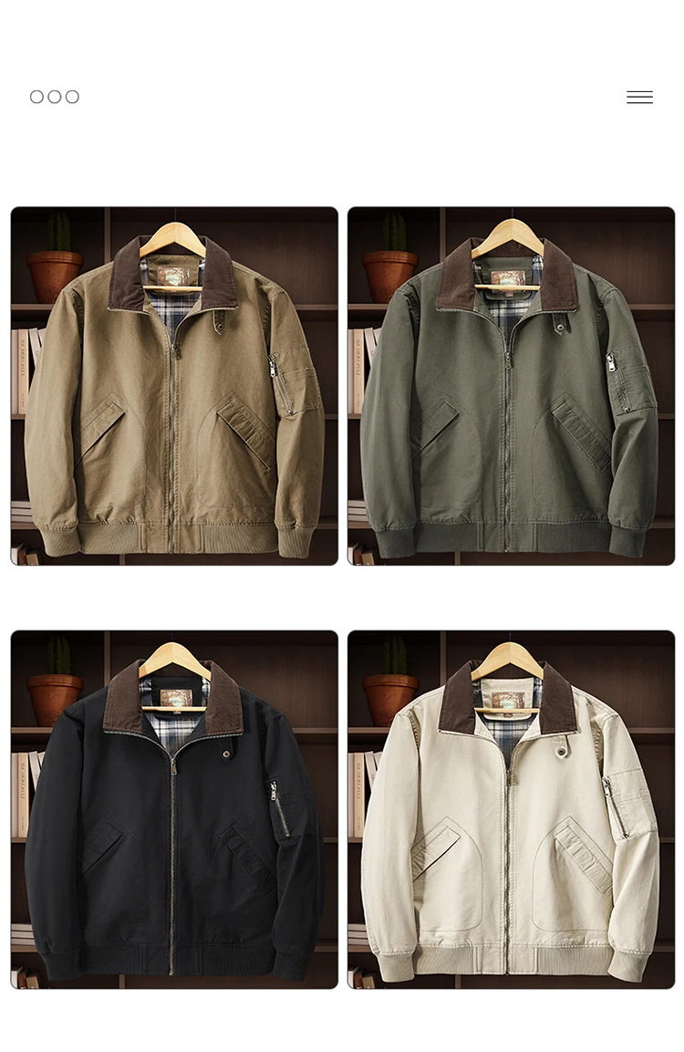 TRAF Men's Wash Jacket Jacket Multi-Pocket Cotton Middle-Aged And Elderly Stand Collar Overalls Jacket Men's Business Jacket 5