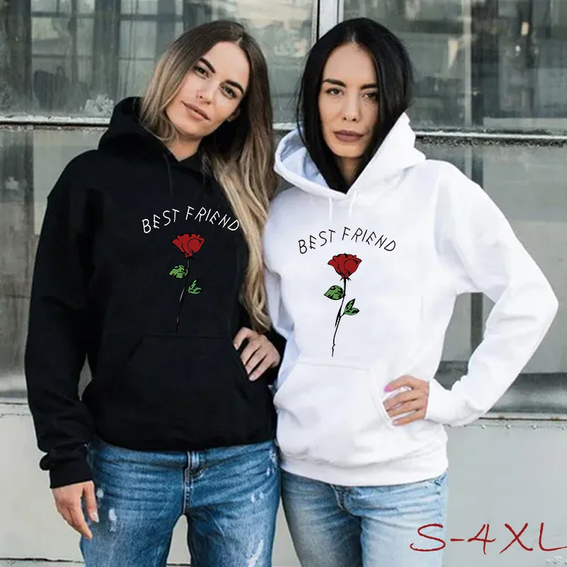 

Funny Rose Print Hoodie Best Friends Hoodie Women's Casual Pullover Hoodie