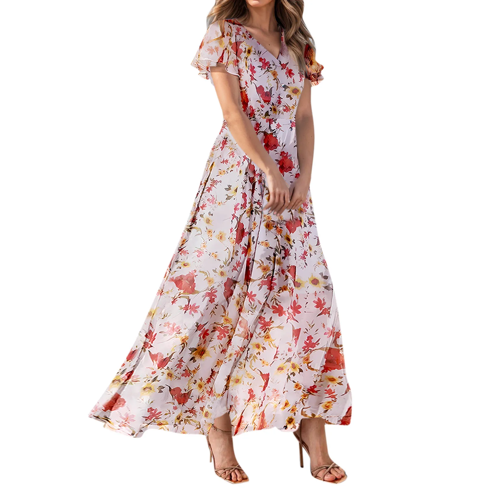 Women Casual Short Sleeve Cute Floral Maxi Dress Evening 4