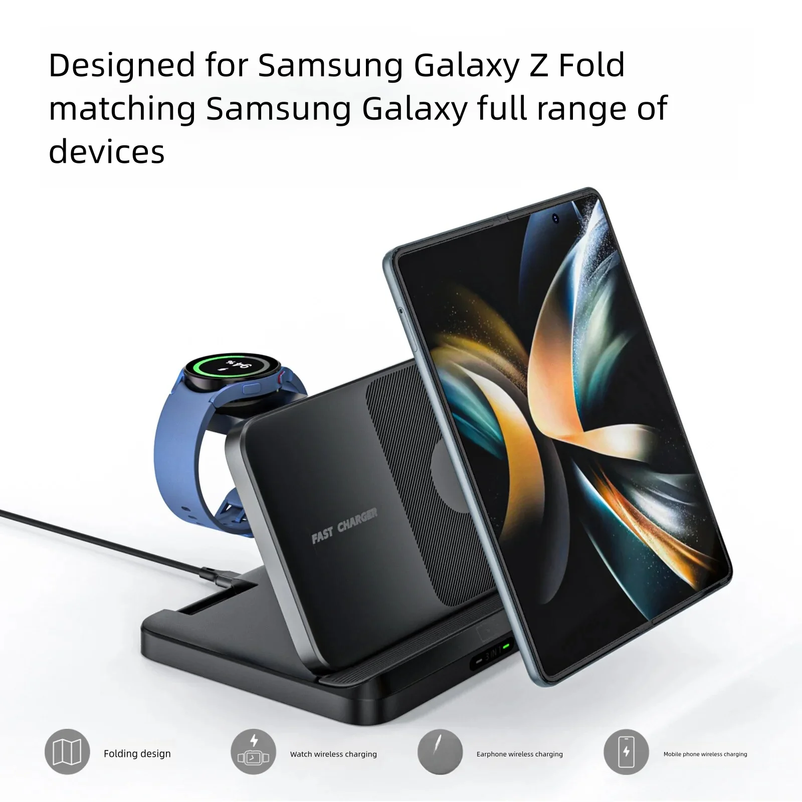 3 in 1 Wireless Charger Stand for Samsung Galaxy Z Fold 5 4 3 S23 Ultra Fast Charging Dock Station for Galaxy Watch 6 Buds2