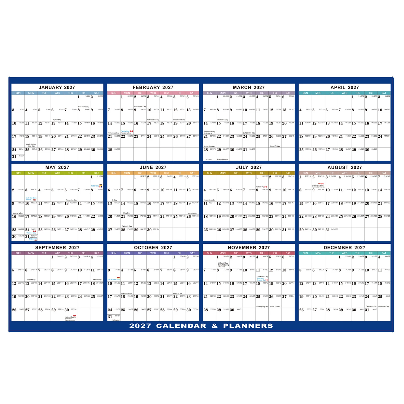 Agenda Murale Annuale 2027 Cancellabile, 12 Mesi, Laminata, Cancellabile a Umido e a Secco, Calendario Annuale Orizzontale/Verticale - immagine 4