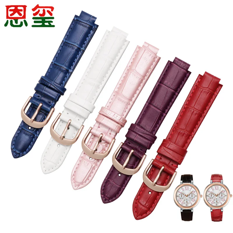 

ENXI Genuine Leather Notched Watchband For Folli Follie Casio SHE3034D Watch Chain Women 12 14 15 16 18 20 21 22mm