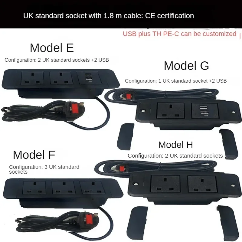Table Hidden power Sockets EU/UK/US/AU 3 Outlet 2 USB Embedded Power Bedside Table Row Office Desktop 10A 110V 220V Black Socket 3