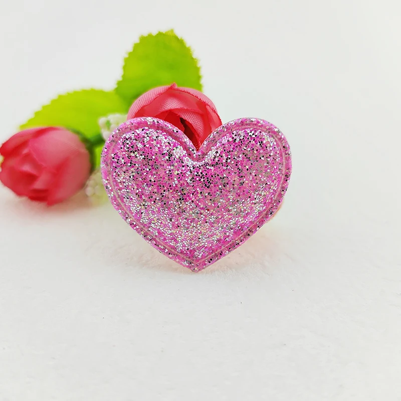 100Pcs 3,5*3CM Glitter Stoff Herz Applikationen Für Kleidung Hut Nähen Liefert DIY Headwear Haar Clip Bogen decor Patches – Detail 12