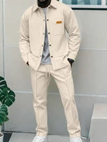 Nouvel ensemble décontracté 2 pièces pour homme 2026 – Survêtement d'automne en tricot gaufré couleur unie avec veste à col revers boutonnée et poches, et pantalon long 1