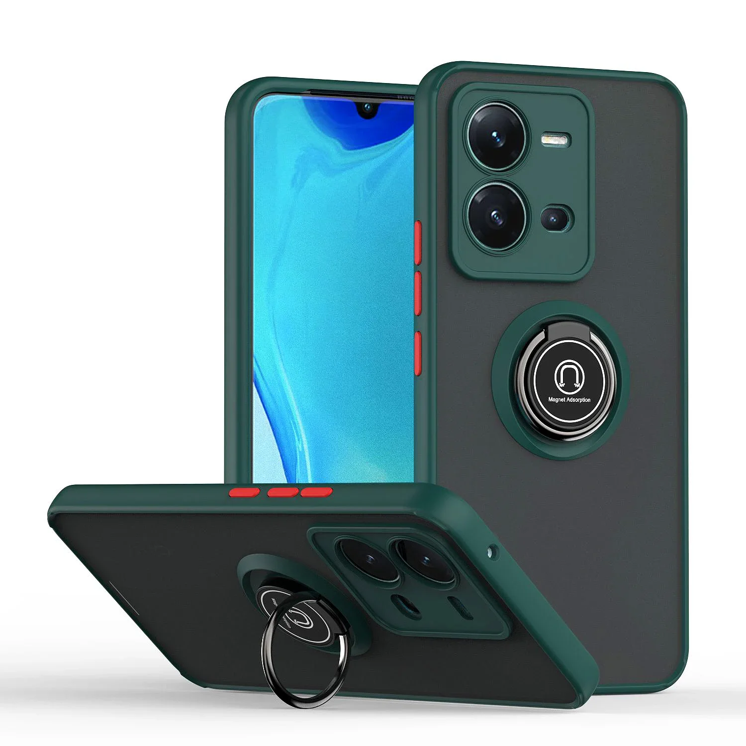 Armor Shockproof Matte Case with Ring Holder Stand and Magnetic Features