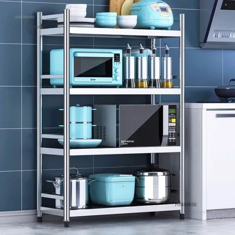 Stainless Steel Kitchen Cabinets Floor-standing Storage Shelves Microwave Storage Rack Multilayer Kitchen Cabinet Home Furniture
