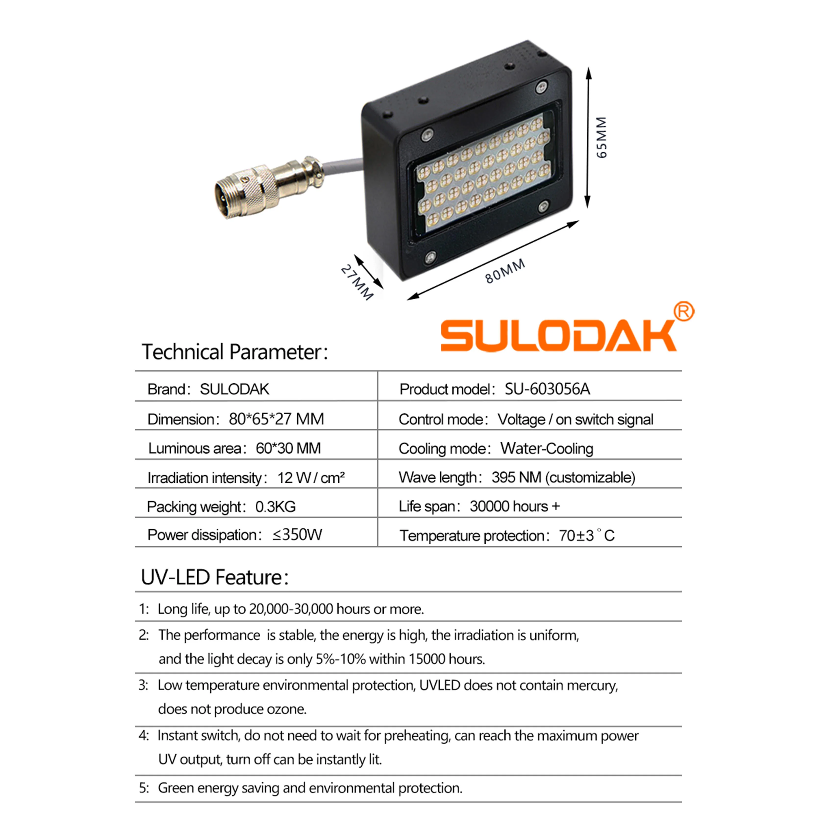 350W 수냉식 395nm LED 경화 램프 60x30mm 조명 영역 (리코 G5 G6 I3200 GH2220 프린트 헤드 잉크젯 프린터용)