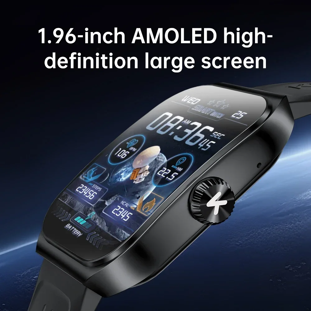 KUMI KU7 스마트워치 1.96인치 AMOLED, AI 음성 비서, 블루투스 통화, SOS 알림, 100+ 스포츠, 건강 모니터