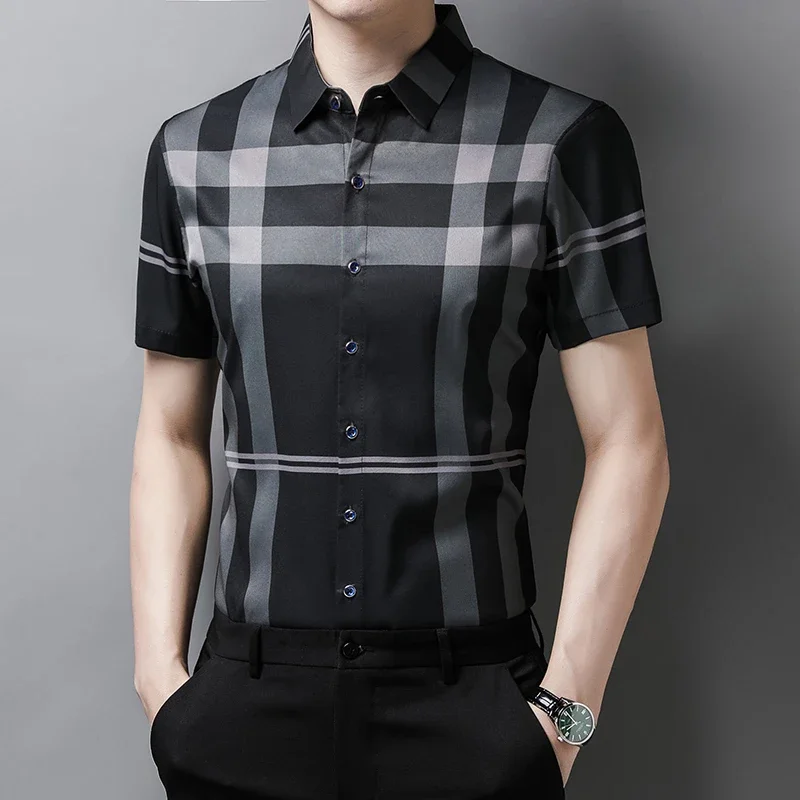 New Men's Business Casual Short Sleeved Shirt No Iron and Wrinkle Resistant Top 5