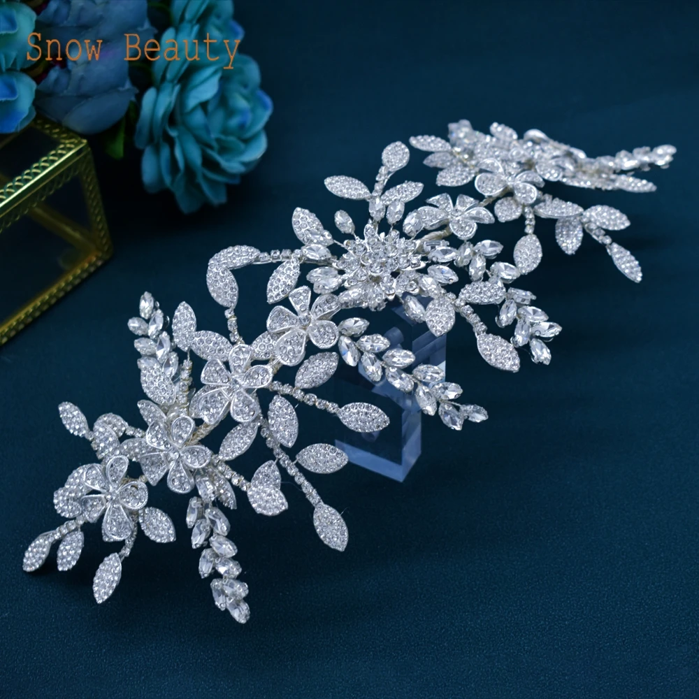 DZ025 Rhinestone Bridal Headband Trendy Party Headdress Crystal Wedding Hair Accessories Women Tiara Handmade Leaves Headpiece