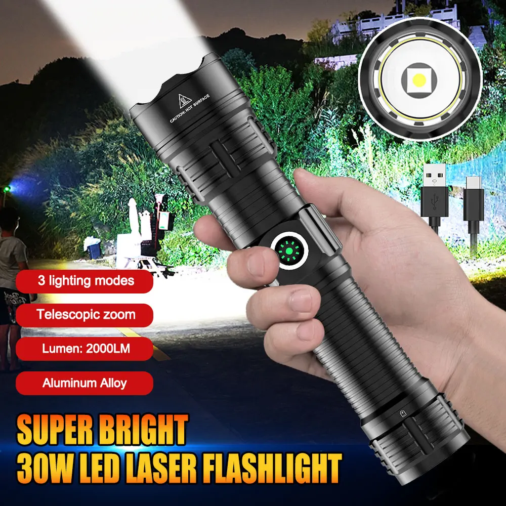 30W 2000lm Professional LED White Flashlight for Hunting