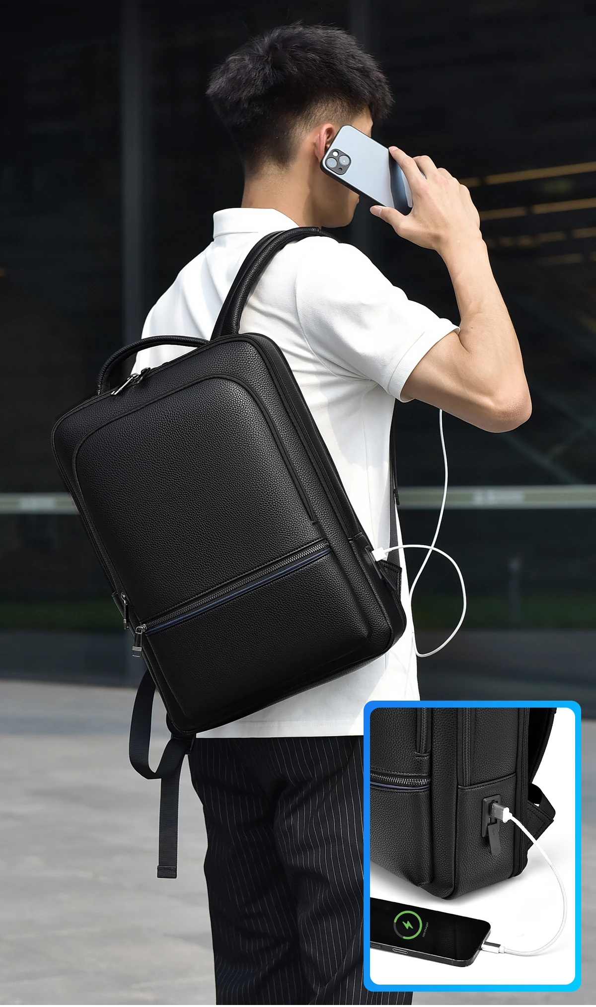 Large Capaci Leather Bapa for Busin Travel Men's Double oulder Bag with Cuter Carent Casual Simple Sle - S5c9ff794c60b42019570c5240a68f33dE 