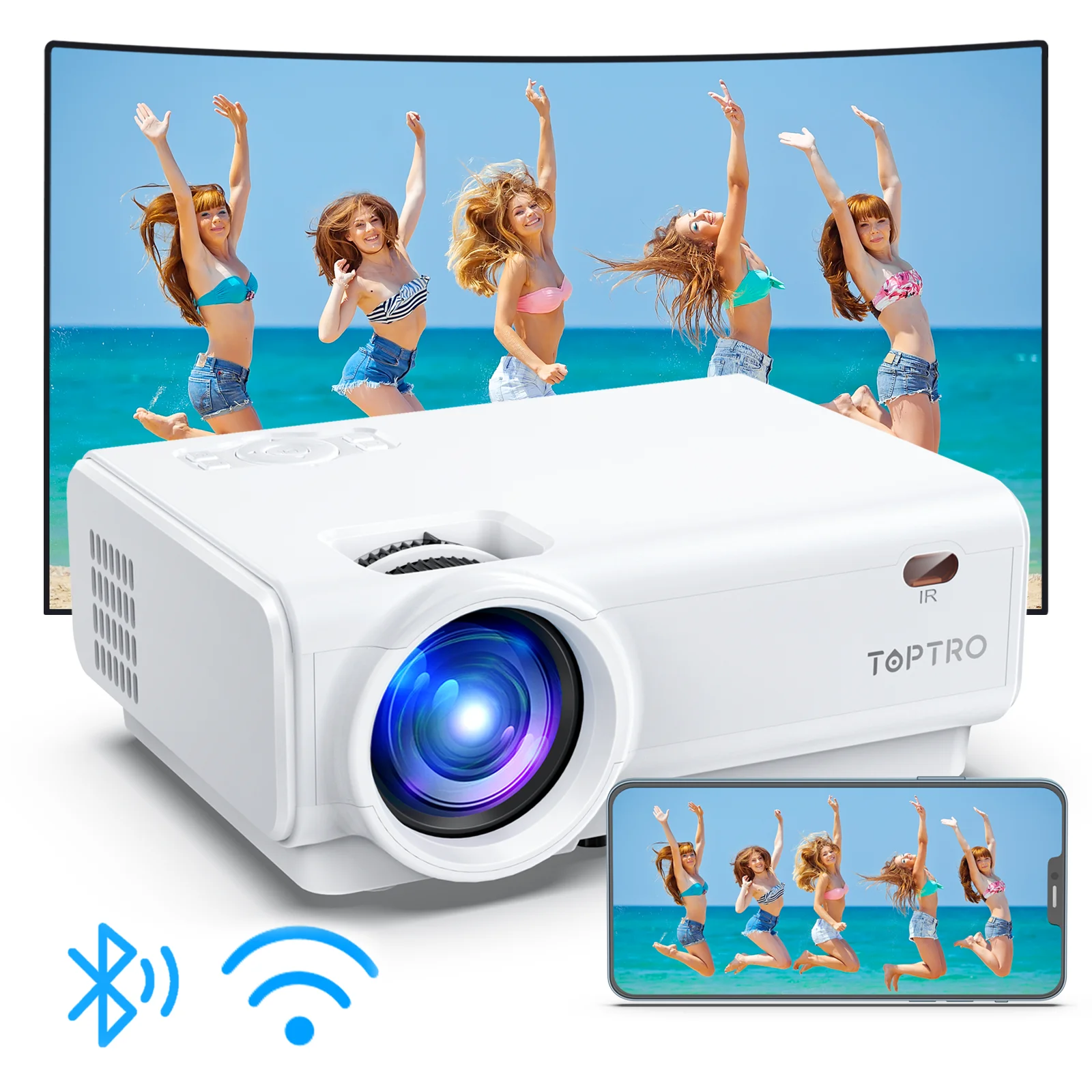 TOPTRO Projector WiFi Projector 9500Lumens Support 1080P Outdoor Movie  Proyector Portable LED Bluetooth Projectors