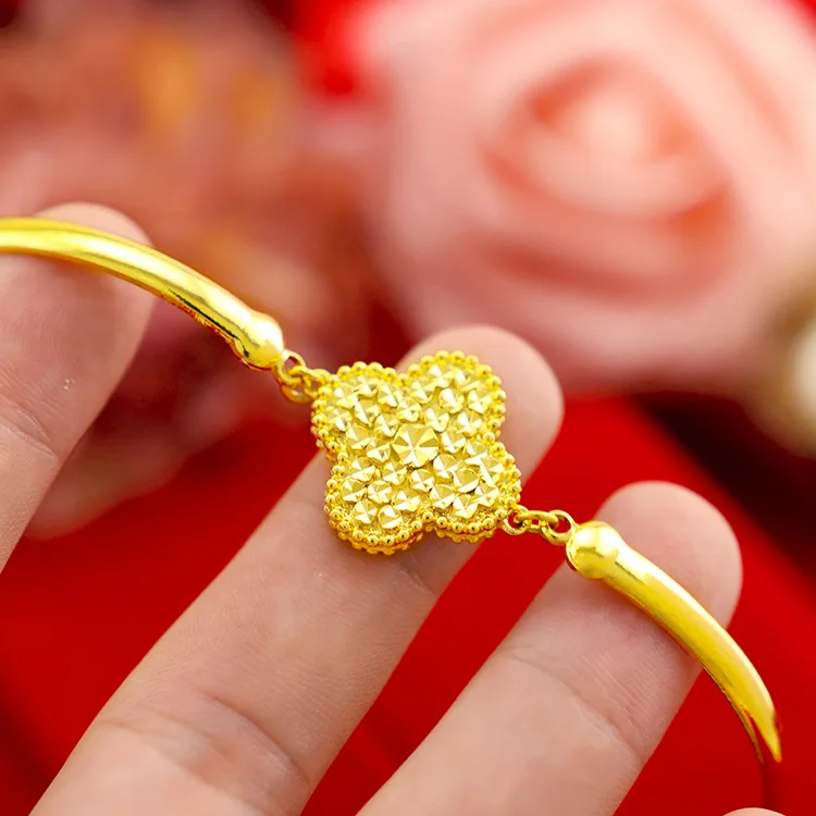 14K Real Gold Fashion Lucky Leaf Clover Bracelet