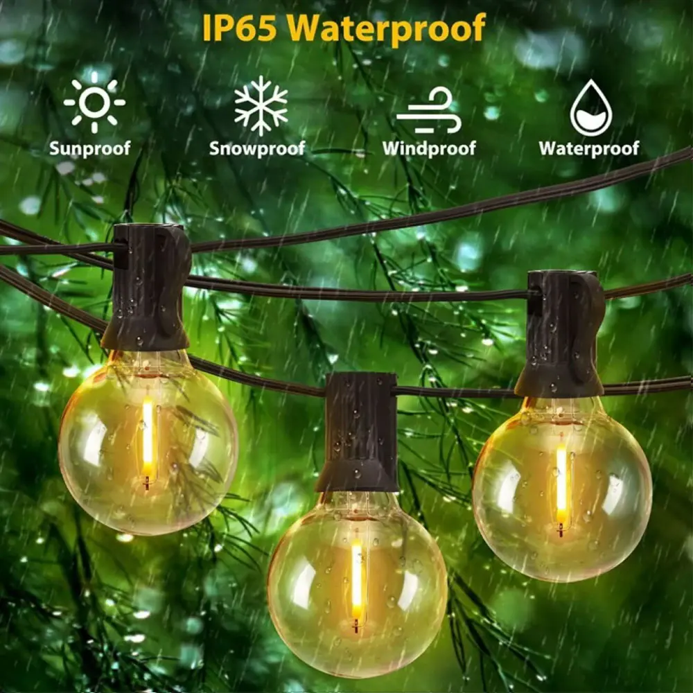 Solar String Lights Outdoor G40 Patio Lights USB Recharger 8Light Mode Shatterproof Bulbs Weatherproof Hanging Light