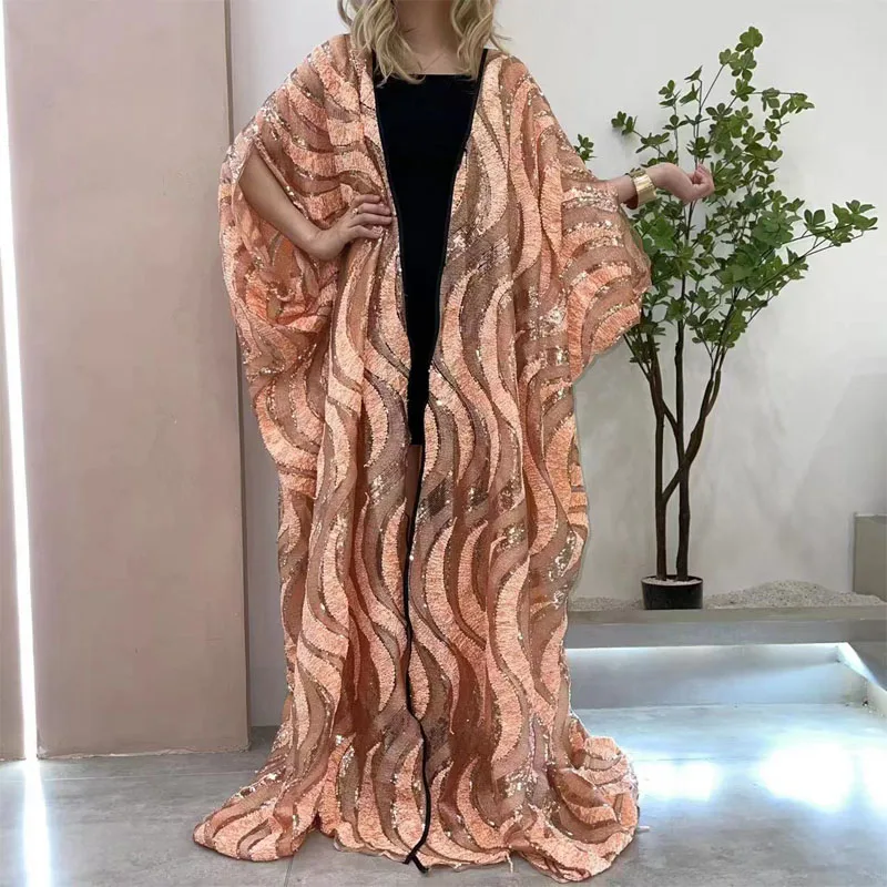 XIZEO Elegant Autumn Winter Women Cardigan Kaftan Transpare African Holiday Free Size Long Sleeve Party Wedding Gift Kimono
