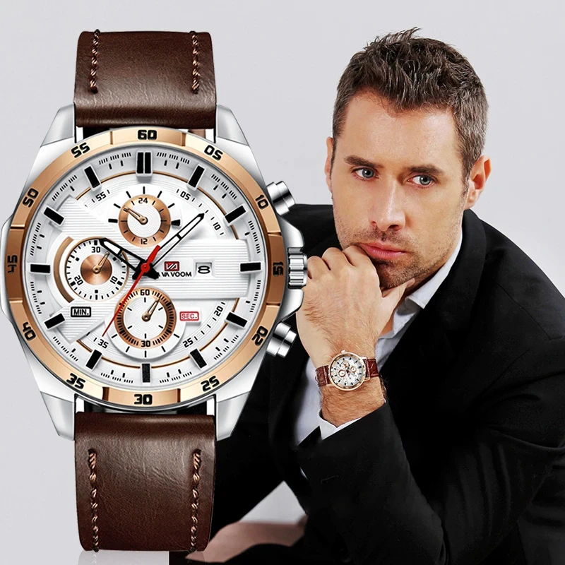 Men Watch Luxury Brand Chronos Steel Chronograph Wristwatch Top Men